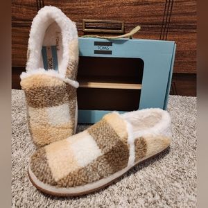 TOMS Brown Multi Faux Shearling Plaid Slipper Size 11